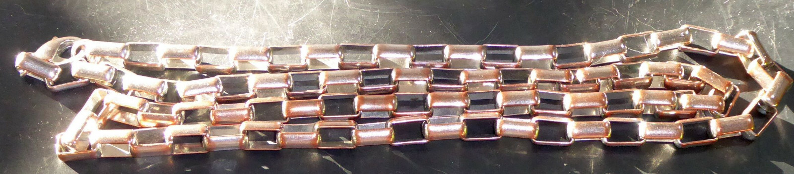 Long Rectangular Chain Necklace Silver Tone & Cop… - image 1