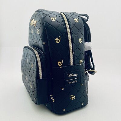 Loungefly X Disney Quilted Black Gold Icon Mini Backpack  display picture 1