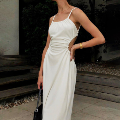 Women's Fashion Trend Knitted Square Neck Halter Dress Sexy Backless Slim Dress
