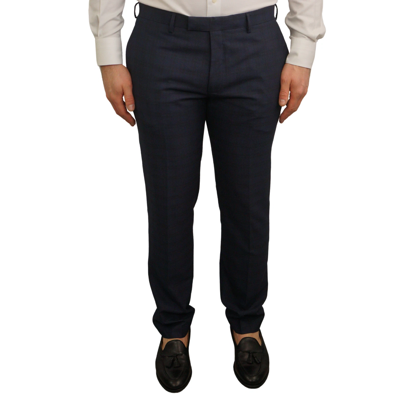 Men Dressmann Dress Pants Navy Blue Slim Fit Check Size W36 L34 JJJ9