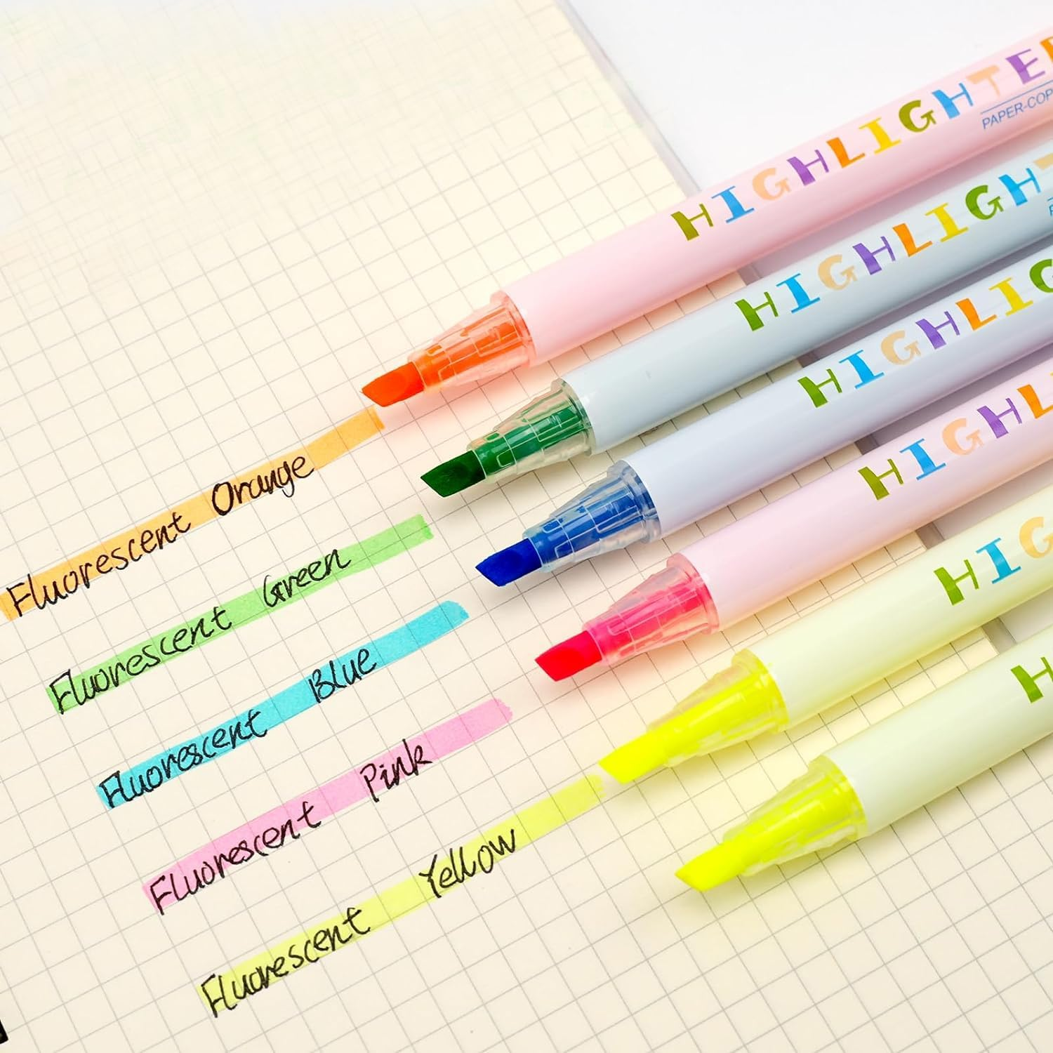 6 Pack Bright Cute Highlighters Set, 5 Fluorescent Colors,2Pcs of Yellow,Chisel-image
