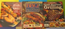LOT of 3  - COOKBOOKs OMAHA STEAKS 100+ FISH ON THE GRILL + BBQ OUTDOOR GRILLING