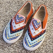 Inkkas Slip On Shoes Womens 6 Geometric Striped Boho Aztec