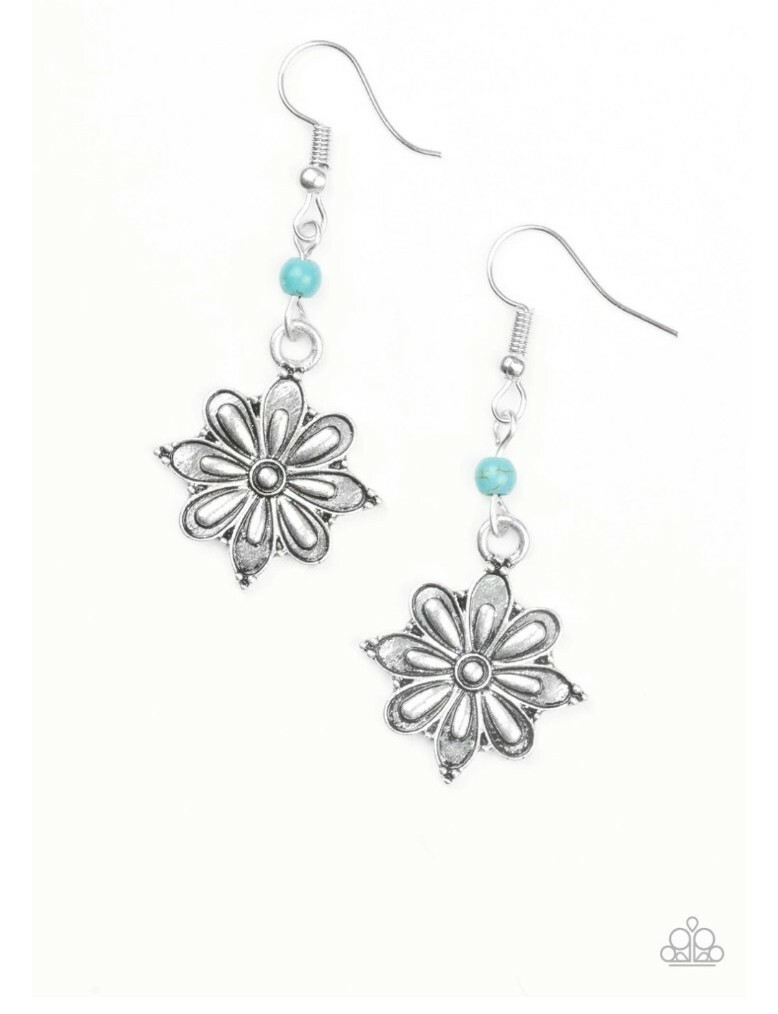 Boucles D'oreilles Paparazzi - Fleur De Cactus Bleue Crépitante - Pierre Turquoise - Neuf Avec étiquettes