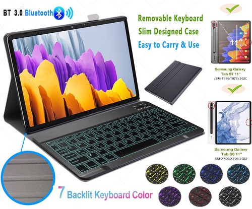 Backlit Detachable Keyboard+Case Cover for Samsung Galaxy Tab S8 11" SM-X700/706 - Picture 1 of 6