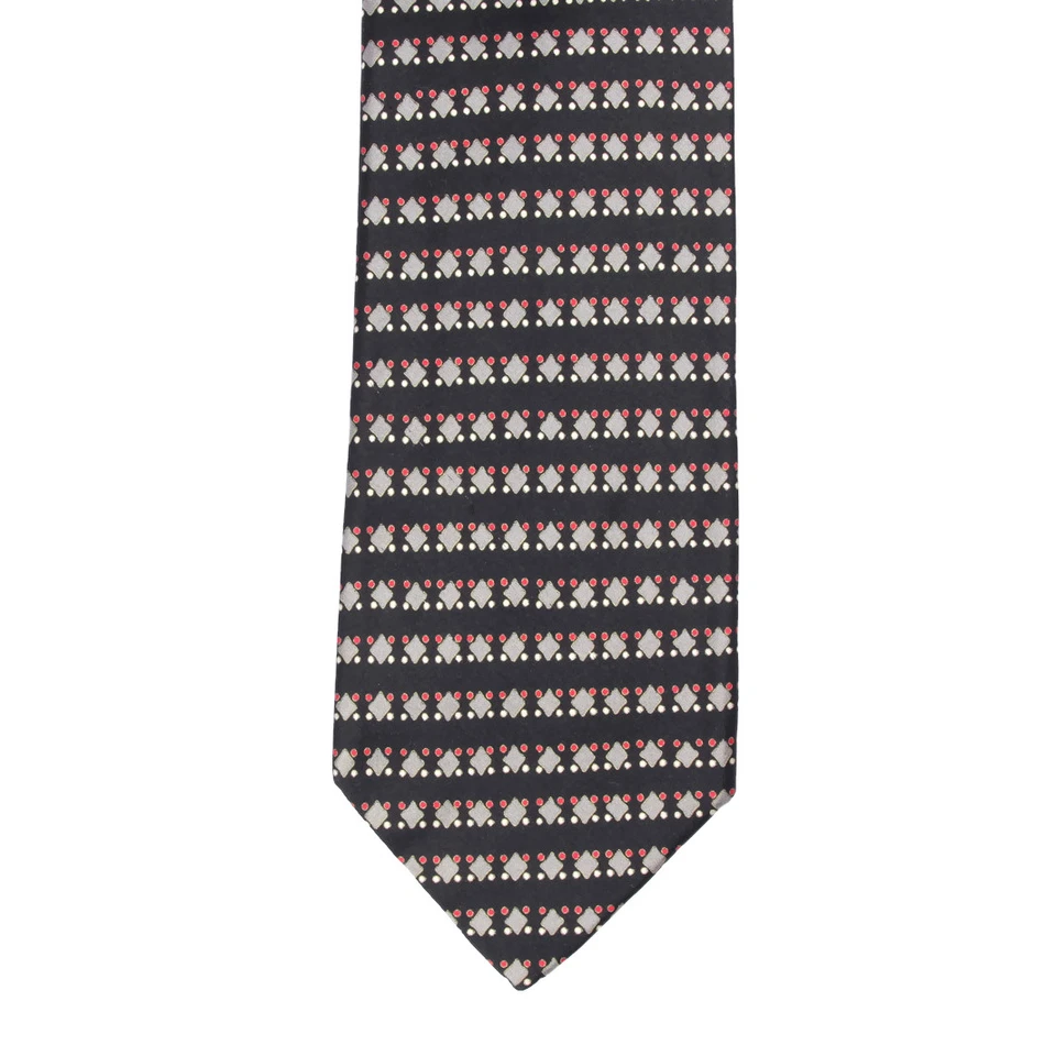 Corbata Brioni Exquisita Negra Peltre Diamantes Lunares Rojos Seda Cuello Foto 2 de 4