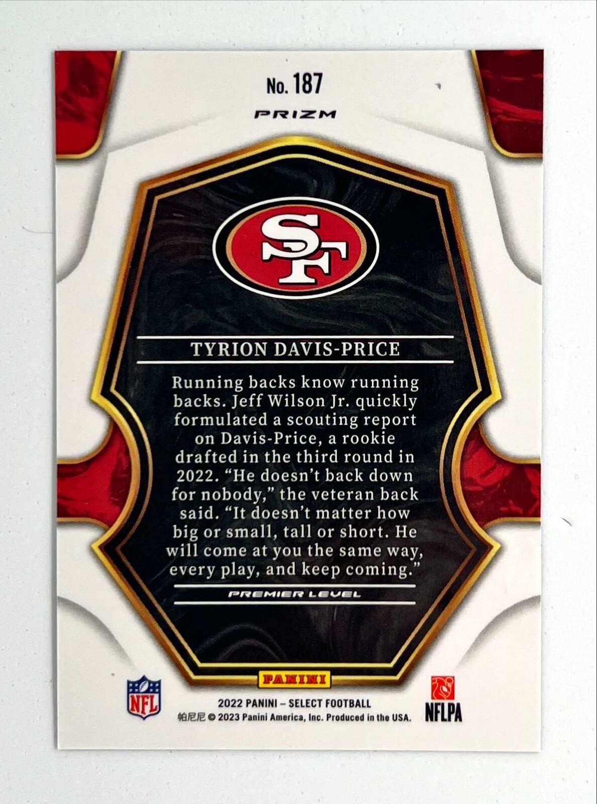 2022 Panini Select Cosmic Prizm Premier Level RC #187 Tyrion Davis Price SSP