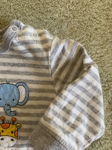 Little Me Boys White Gray Striped Lion Elephant Long Sleeve Shirt 6 Months - Picture 5 of 7