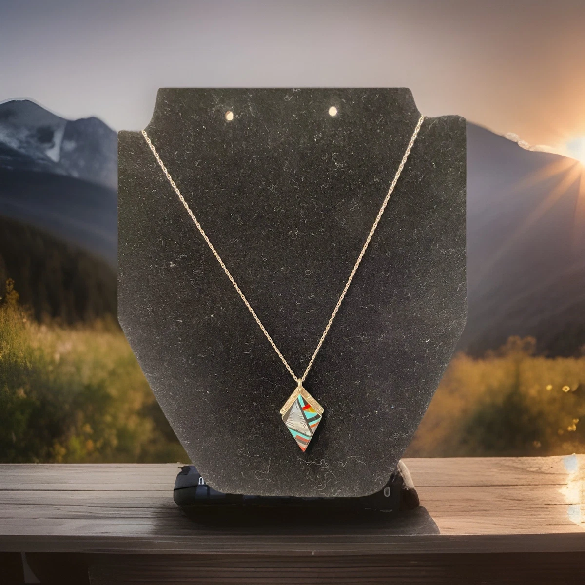Vintage Zuni Inlay In Native American Necklaces & Pendants for