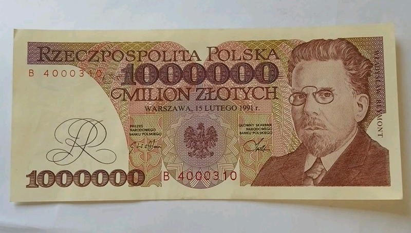 POLAND 1,000,000 Zlotych 1991 S/N E B 4000310 Wladyslaw Reymont Image
