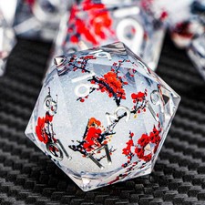 DND Resin Dice Plum Blossom Liquid Core White Sharp Edge Dragons Polyhedral D...
