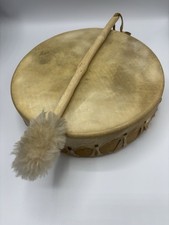 Native American Drum Handmade Stretched Rawhide 10 X 2 3/4 Southwestern Vtg