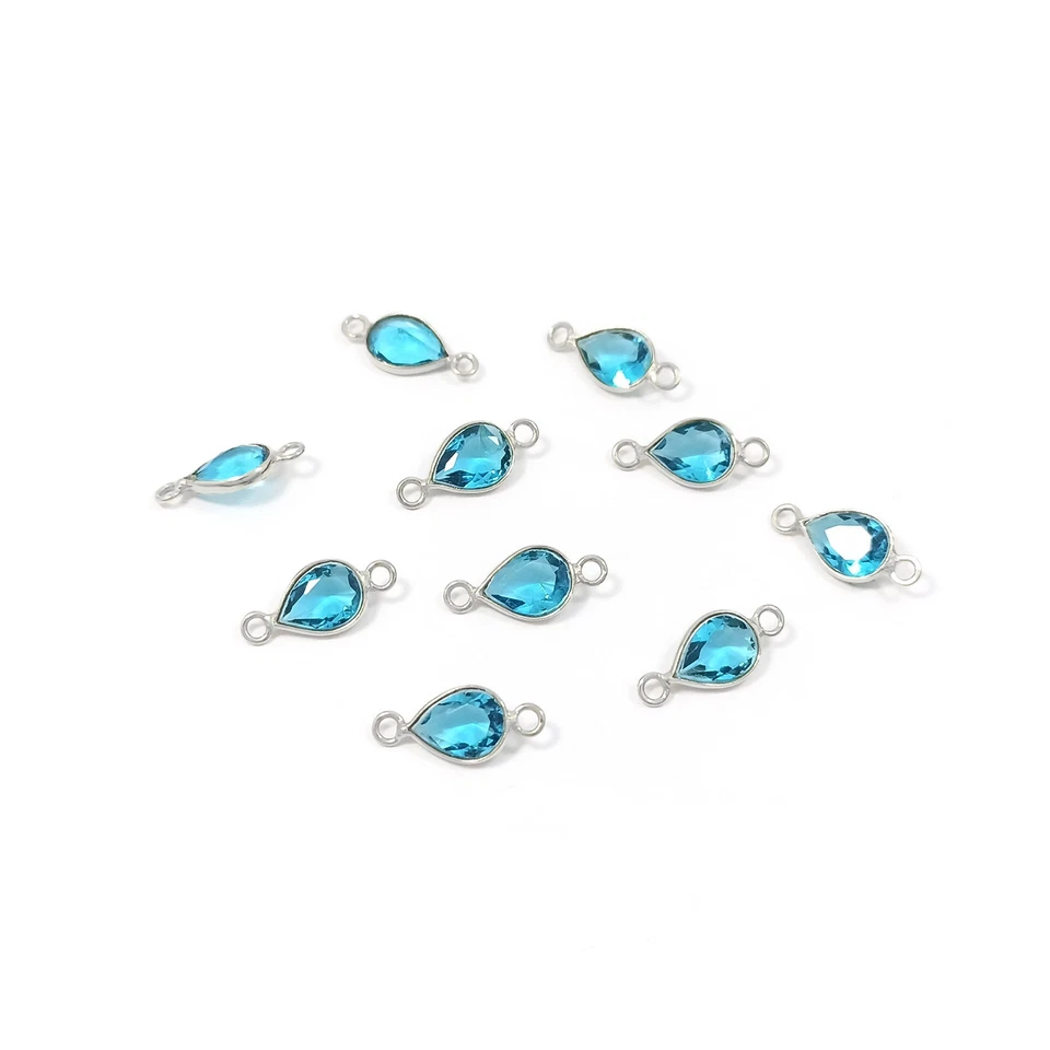 Conector de bisel de cuarzo topacio azul plateado 6x8 mm dijes de piedra natal de diciembre Foto 2 de 4