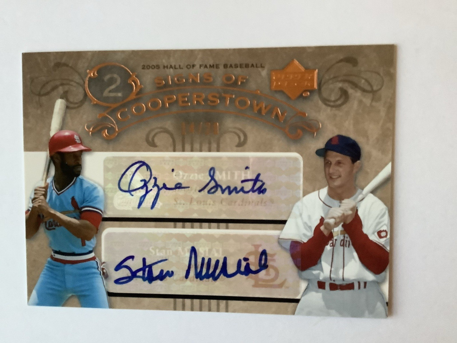 Ozzie Smith Autographed Signed St. Louis Cardinals STAN MUSIAL 2005 UD Hall Fame Signs Cooperstown #SM 14 /20 