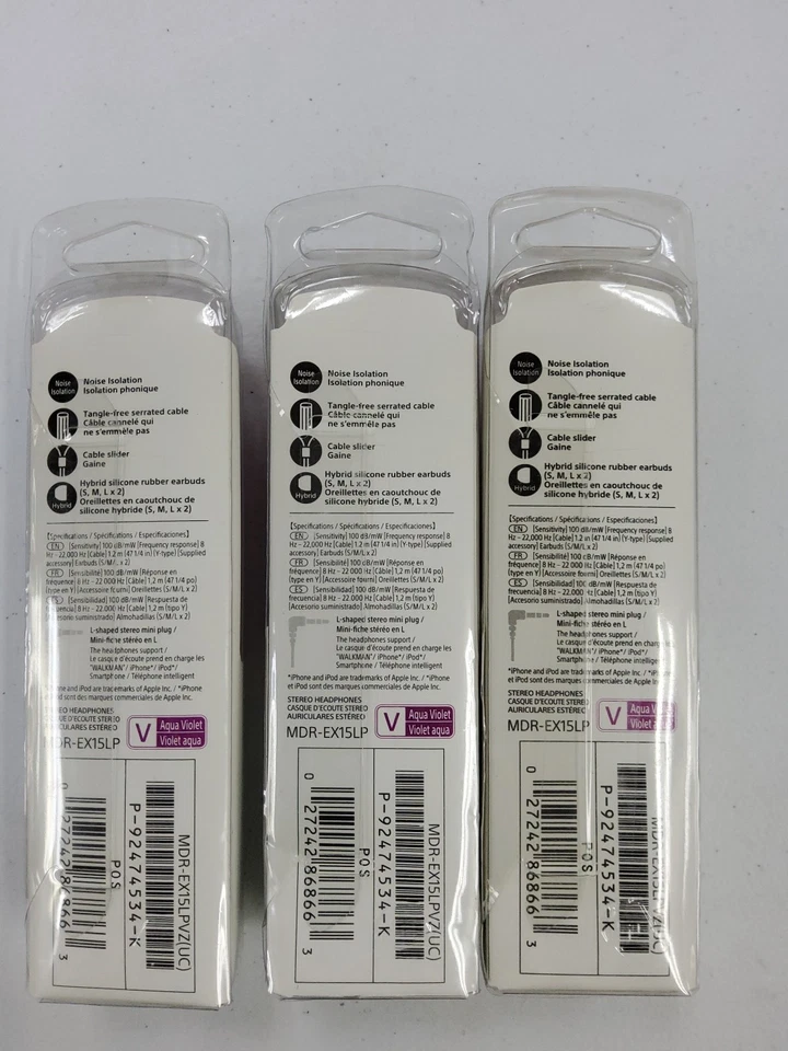 Sony MDR EX15LP Moda Color Serie EX Auriculares Intrauditivos Violeta Lote de 3 Foto 2 de 2