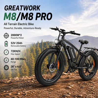 AWD DUAL MOTOR 5000W Electric Bike for Adults 26'' Fat Tire 45MPH Off-Road E-bike