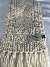 VTG Donegal by Magee Aran Knit Scarf 100 Irish Wool Handmade Fringe Ivory