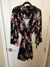 INC Int'l Concepts Intimates Velvet Velour Kimono Short Robe, Side Pockets, XL