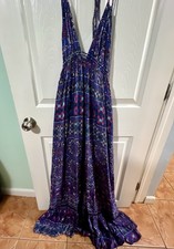 6 Shore Road Boho Maxi Dress Colorful Blue Pink n purple color Accents Open Back