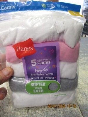 Hanes Girl s L Large Camis Tank Tops 5-Pack White Gray Pink Tagless New