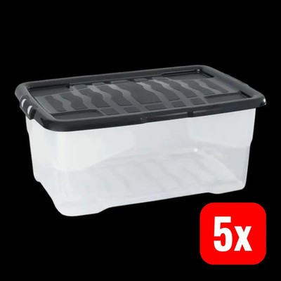 Kunststoff Archivbox Aufbewahrungsbox 42 L Schwarz 60 x 40 x 25 cm 5 STÜCK