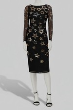 Vince Camuto Women's Black Lined Sequined-Stars Mesh Bodycon Dress Sz 4