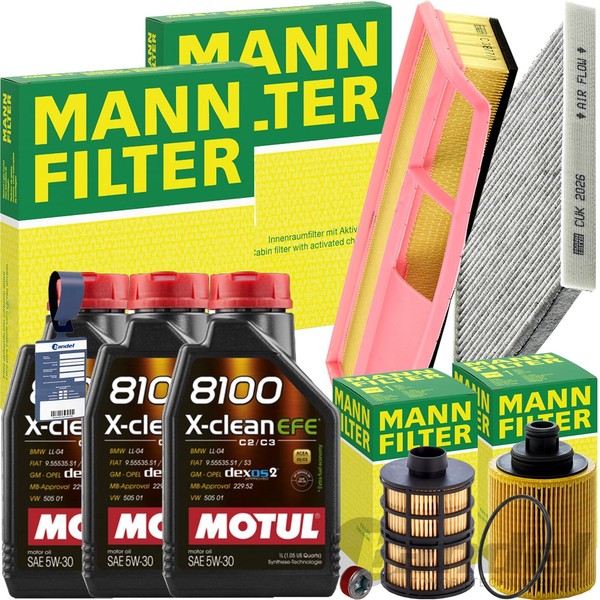 Mann Inspektionspaket+Motul 5W-30 MotorÖL Passend FüR Fiat Panda 169+500 1.3 D-image