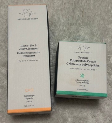 2pk Drunk Elephant protini polypeptide cream 50ml & Beste no9 jelly cleanser 5oz