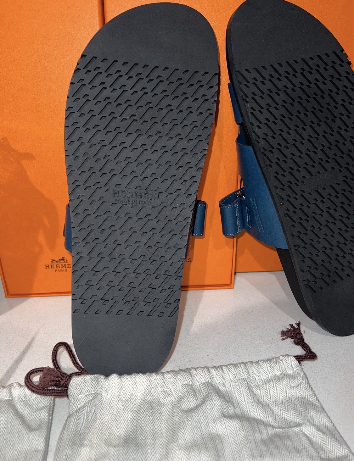 Size 45 EU 12 US  NIB Hermès Blue Turquin Men’s Chypre Sandals w Box Dust Bags image 6