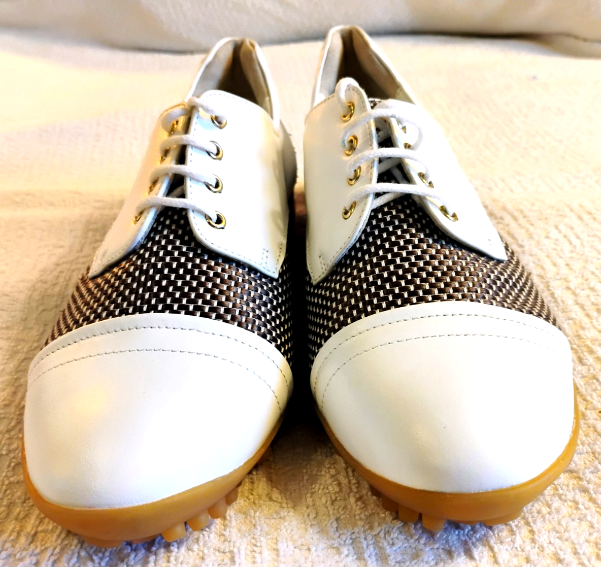 🔴 Walter Genuin Ladies Italian Leather Golf Shoes White & Brown