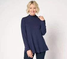 Denim & Co. Heavenly Jersey Mock Neck Tunic Top Navy L New
