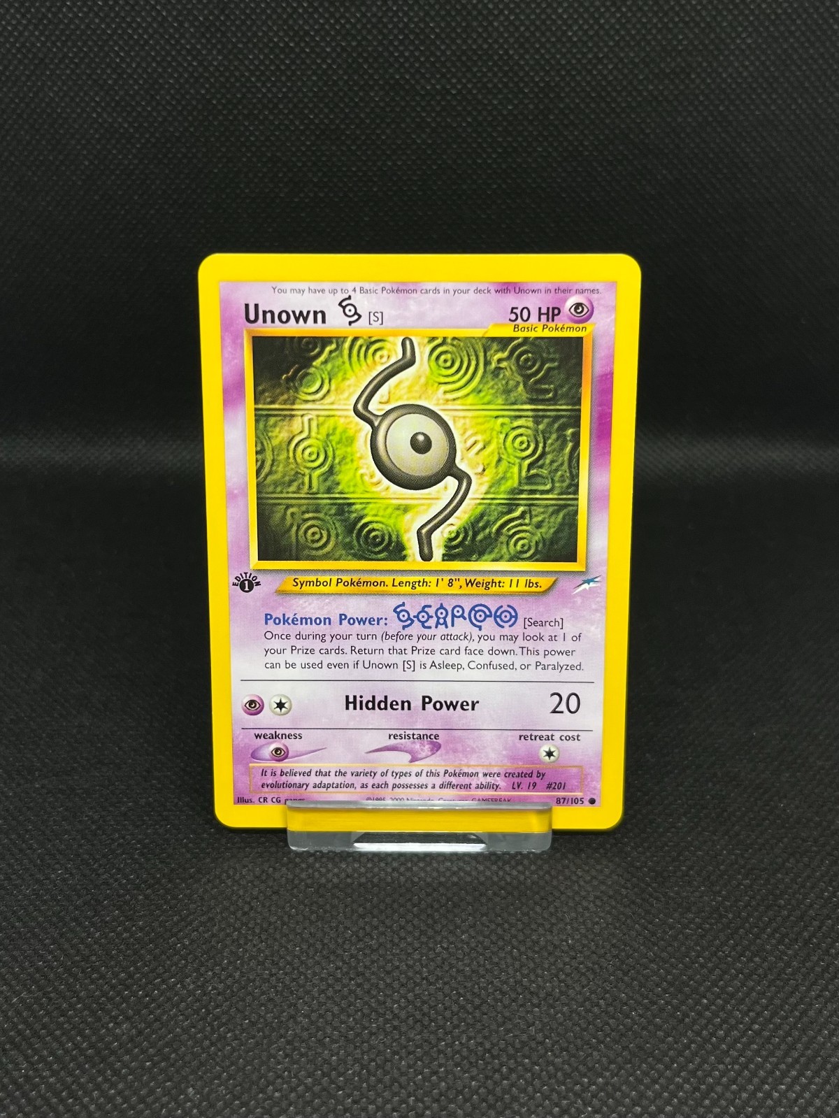 Unown S 1st Edition Neo Destiny Set Pokemon Card NEAR MINT/EXCELLENT 87/105