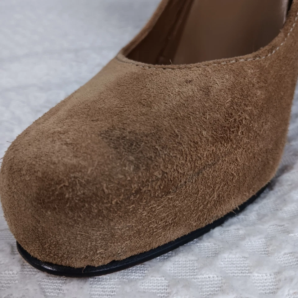 Zapatos de gamuza LL Bean color tostado tacón de bomba correa para el tobillo talla 9 Mary Jane Mod twee pin-up Foto 4 de 4