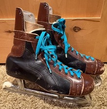 CCM vintage 2 tone black brown leather Hockey Skates Senior A 10 2/3 Steel Blade