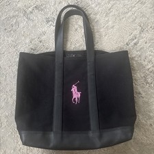 Ralph Lauren Large Black Tote Bag Pink logo RARE Good Condition