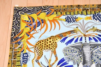 Hermes Scarf La Marche du Zambeze 90 cm silk yellow Carre elephant