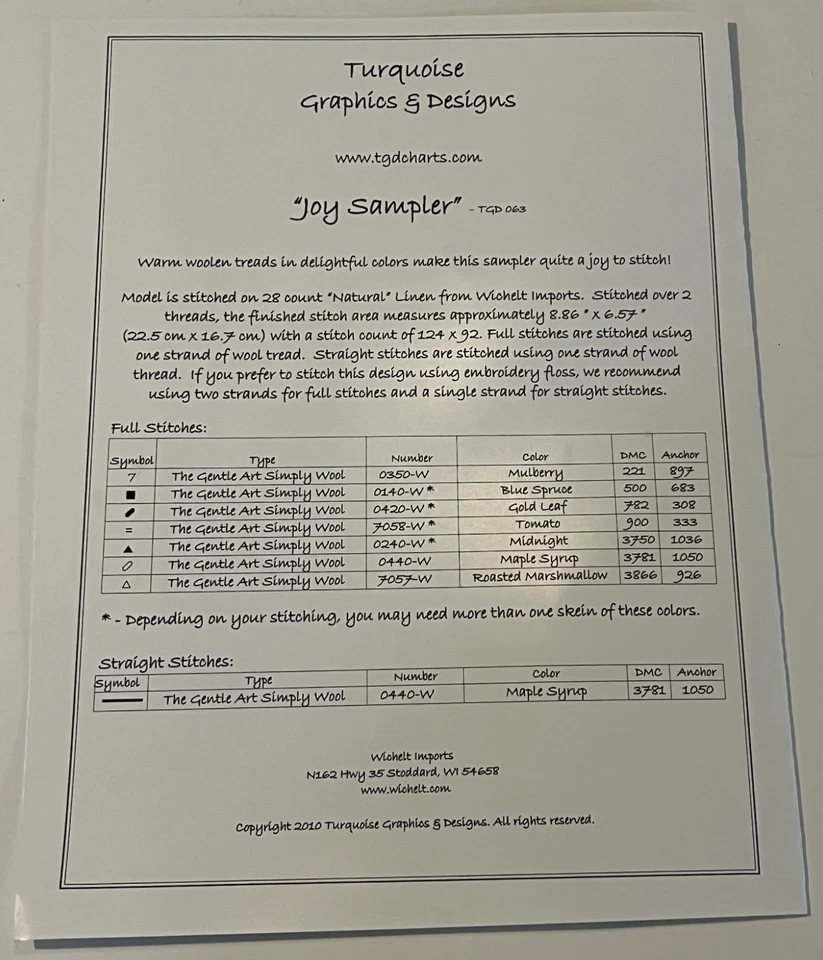 FREE SHIP! Turquoise Graphics & Designs "Joy Sampler" Cross Stitch Pattern - Image 3 of 3