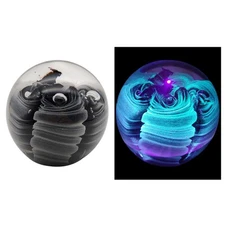 UV Reactive Handmade Art Glass Paperweight 4" Large Black Grey Controlled Bubble