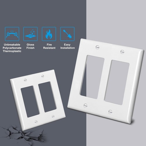 10Pcs, Decorator Wall Plate 2 Gang Standard Size Outlet Cover for GFCI and7411 - Afbeelding 2 van 5