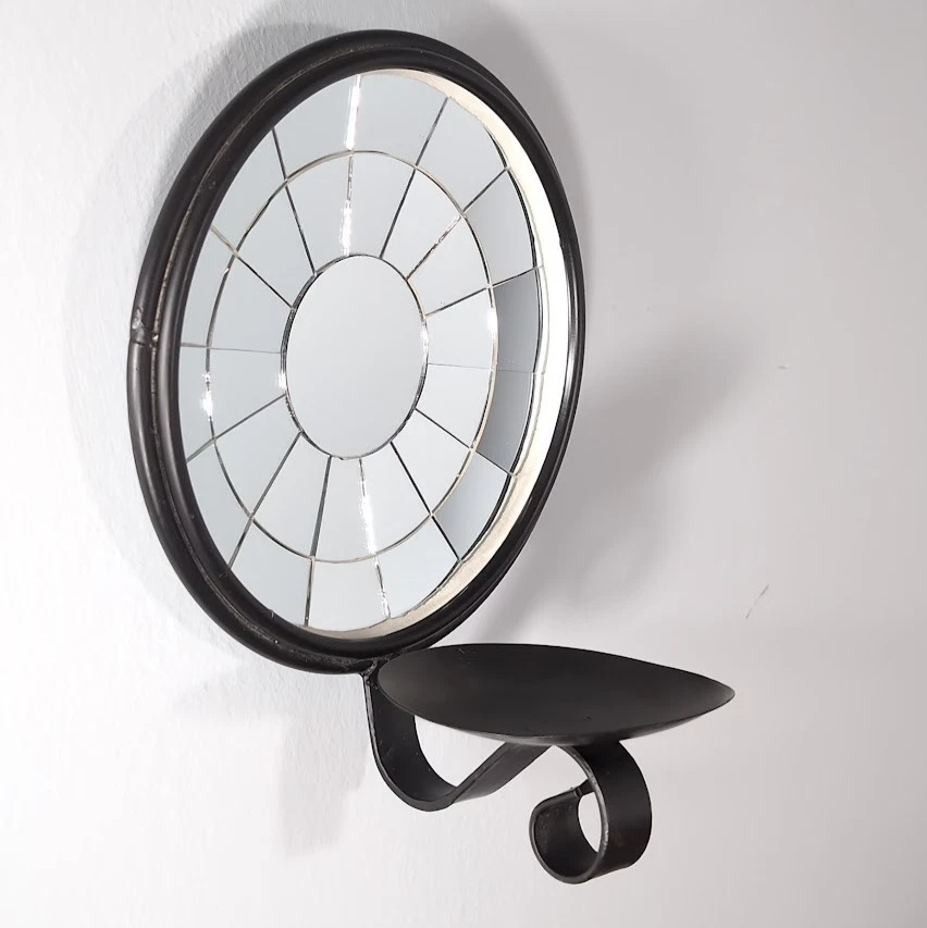 Pier 1 Mosaic Mirrored Wall Sconce ~ Black Metal Holder for 3" Pillar Candle - Image 4 of 4