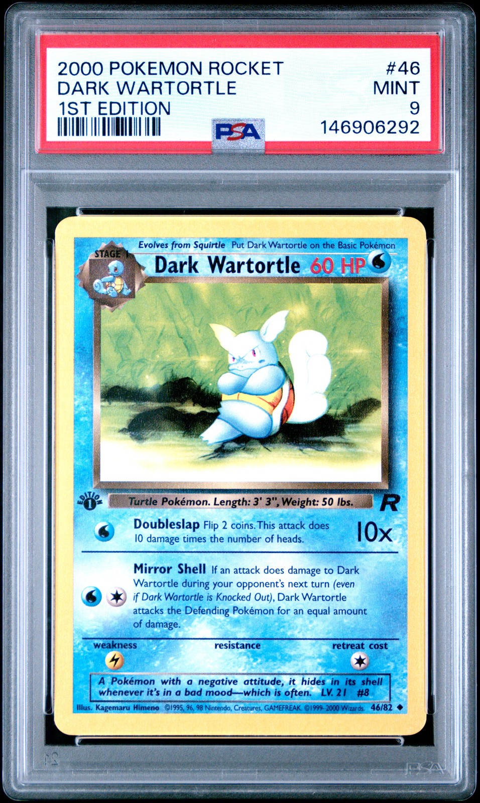 2000 POKEMON ROCKET 1ST ED #46 DARK WARTORTLE PSA 9
