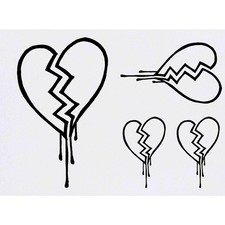 4 x 'Broken Heart' Temporary Tattoos / Transfers TO00002027 