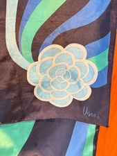 Designer Vera Newman Blue floral flower Long Scarf Mod 12 1/2 x 54” wave  Design