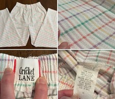 VTG Women Pants Sz 16 Elastic High Waist Pockets Pastel Check Cricket Lane 80s