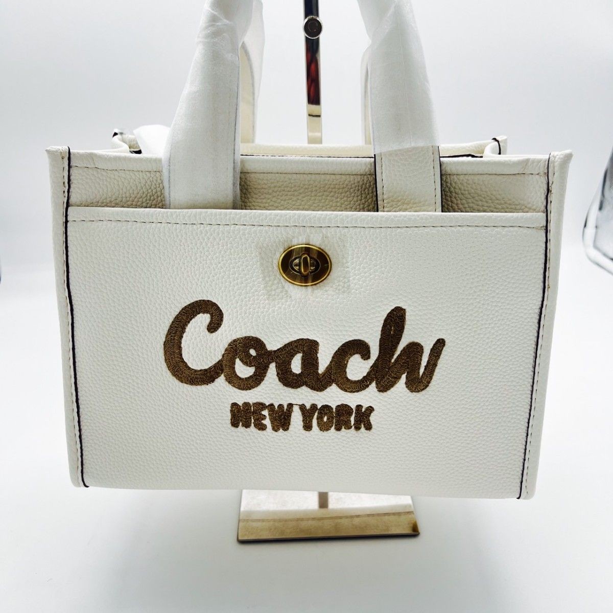 COACH Small Pebble Leather Cargo Tote in White