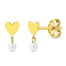 14k Gold Heart Pearl Drop Baby / Toddler / Kids Earrings