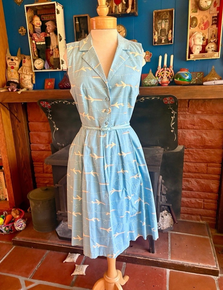 ModCloth 12 Airplane Novelty Print Shirt Waist Dress