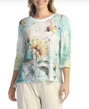 NWT Jess & Jane Sundance Burn Out Hi-Lo Tunic 3/4 Sleeves Sz L Made In USA