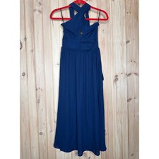 NWT Lulus Emrah Navy Cross-Front Cutout Halter Midi Dress Party Gala Banquet XS