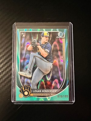 2025 Bowman Chrome #92 Logan Henderson Aqua Raywave #/199